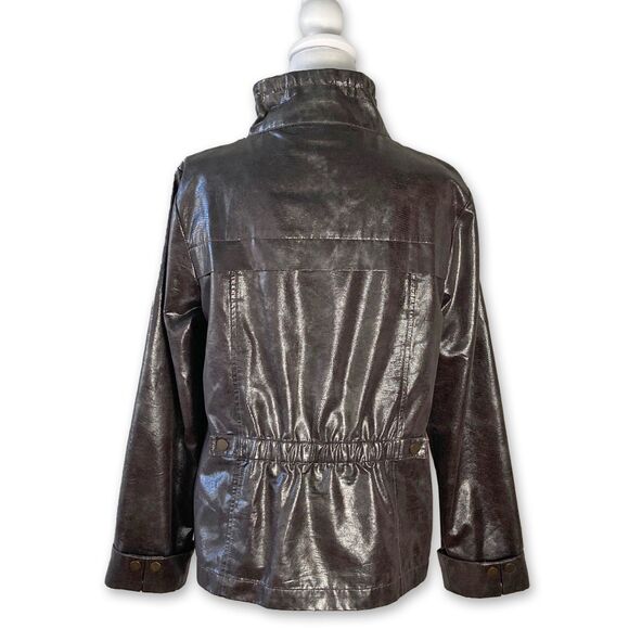 ZENERGY CHICO'S | Dark Brown Mock Neck Zip Up Snakeskin Pattern Jacket Size 1 - Picture 6 of 7